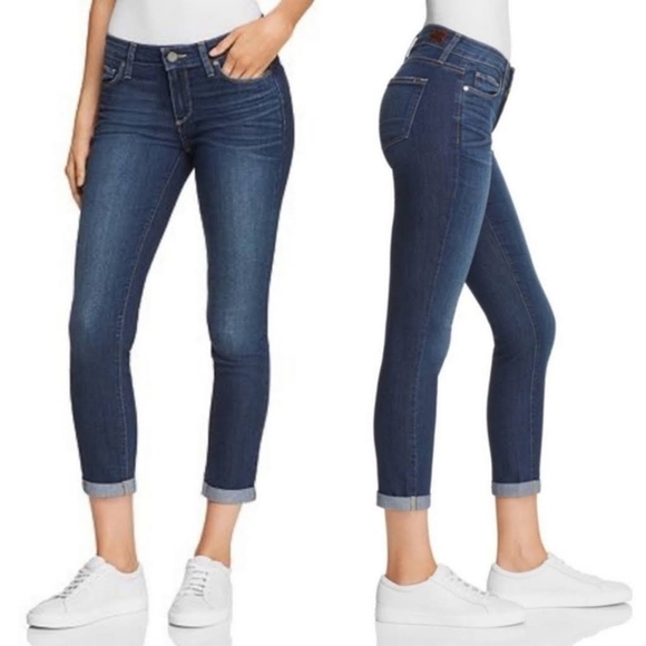 PAIGE Kylie Crop Andrea Dark Wash Mid Rise Whiskered Stretchy Skinny Jeans 28